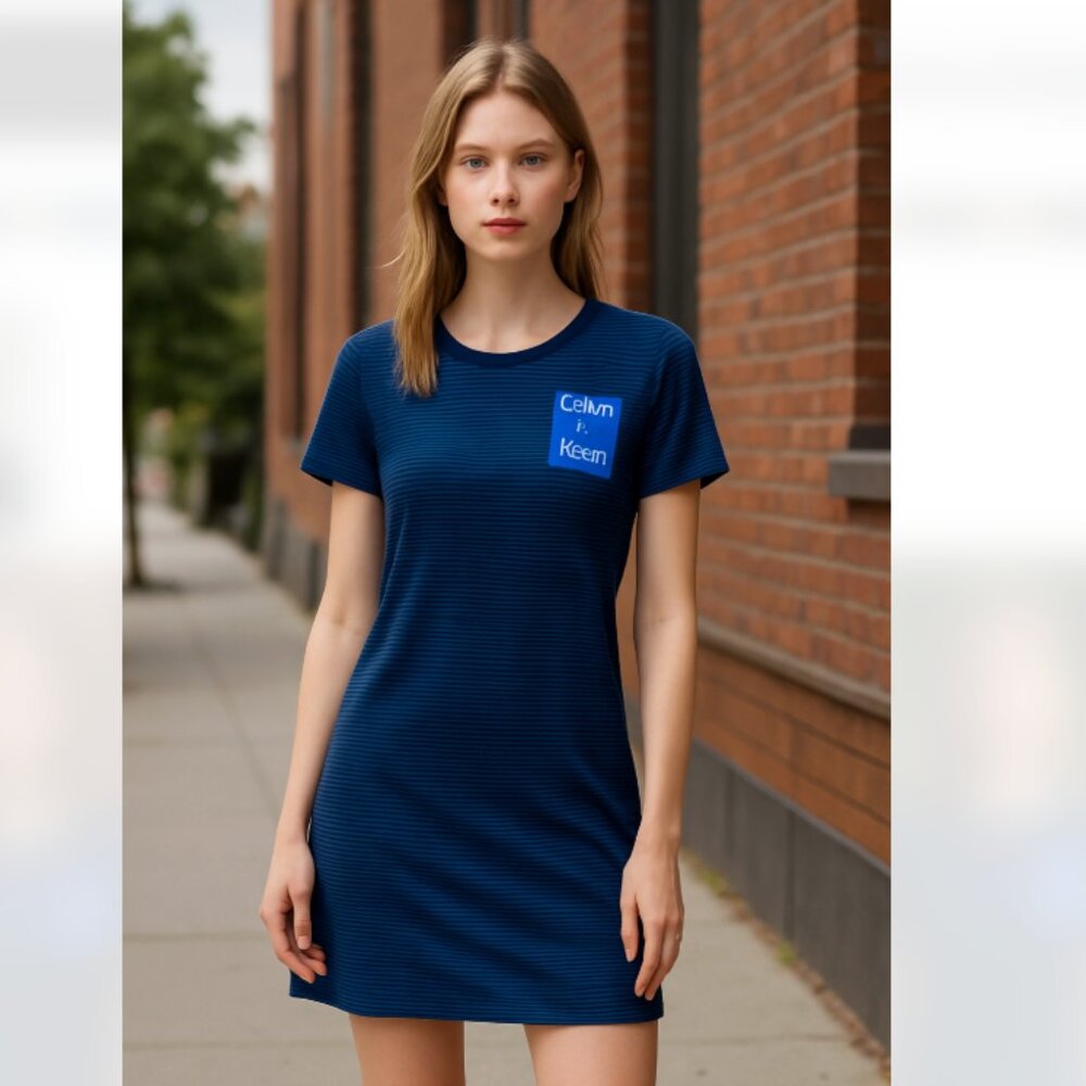 NWT Calvin Klein Striped Patch Logo T Shirt Dress